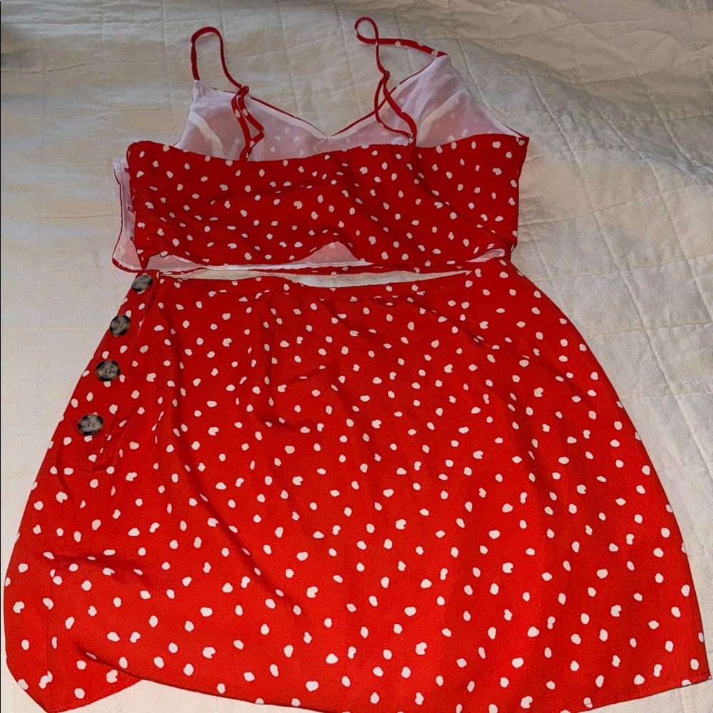 Lulus Red Polka Dot Two-Piece Skirt Set - Picture 3 of 4